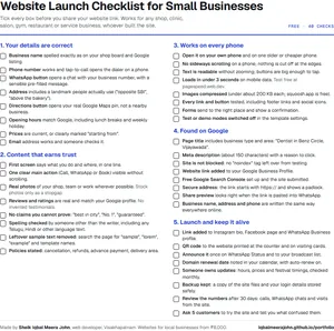 Preview of the one-page website launch checklist