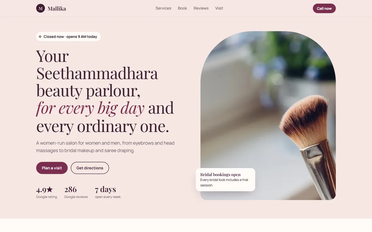 Beauty parlour template on a desktop screen