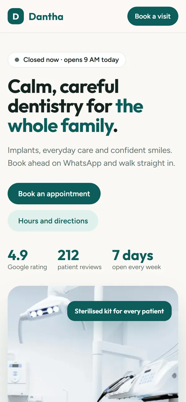 Dental clinic template on a phone