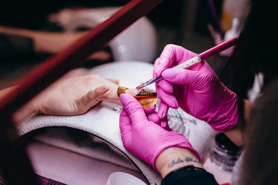 A manicure in progress