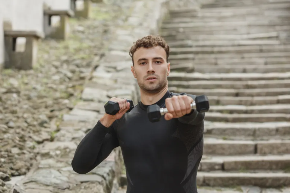 A man training with dumbbells