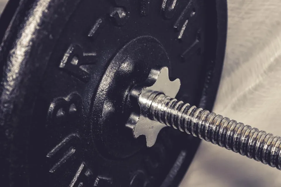 A loaded barbell plate close up